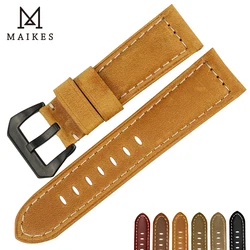 MAIKES Vintage genuine leather watchband 22mm 24mm 26mm mens watch belt wheat watch strap wristband for Panerai