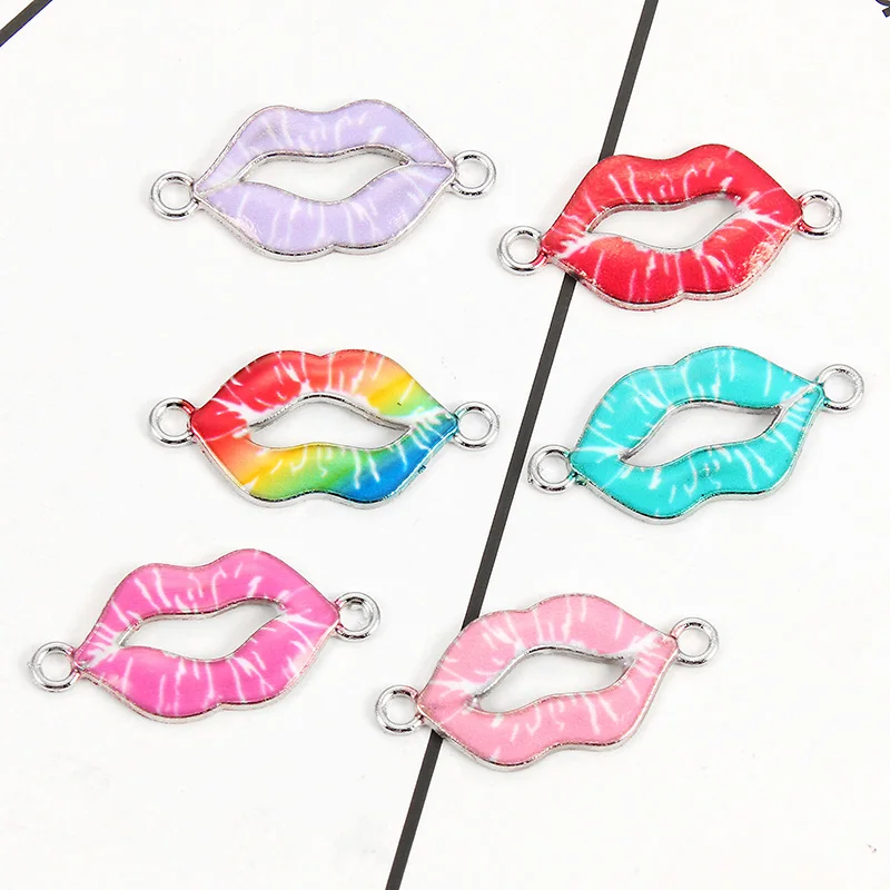 10pcs Lips Enamel Alloy Bracelets Connectors Charms For Fashion DIY Necklace Accessories  Jewelry Finding 2.6*1.3cm