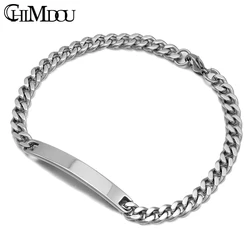 CHIMDOU Silver Color Stainless Steel Bracelet Women Jewelry Curb Chain Blank ID Bracelet Fashion Jewellery AB143