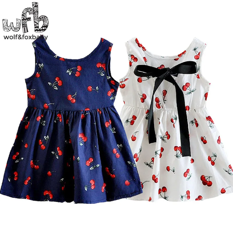 Retail 3-10 years dress printed sleeveless small cherry kids children summer