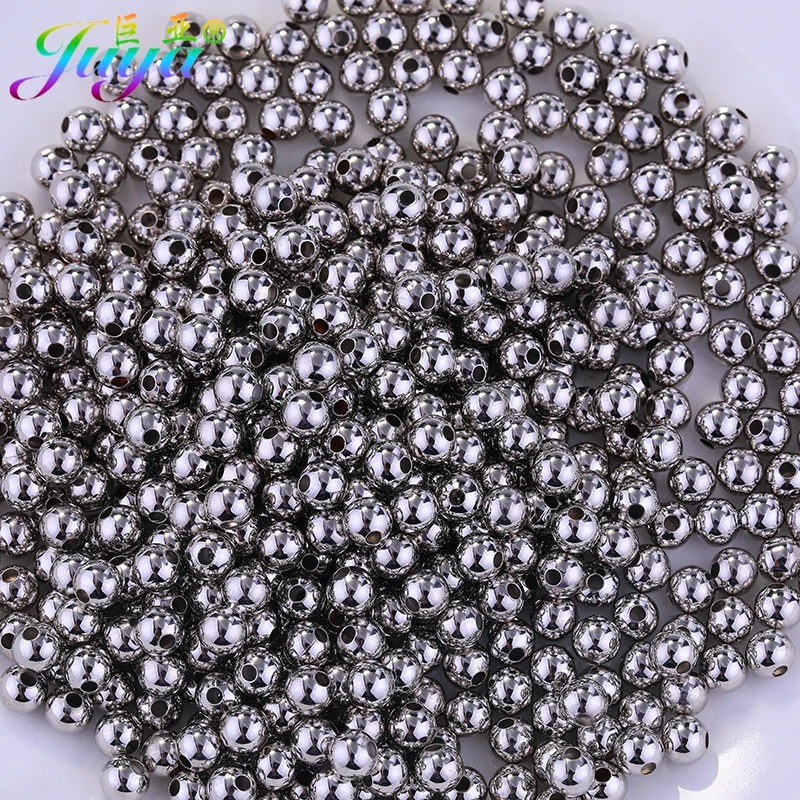 Juya DIY 18K Gold Silver Plated 2.5 3 4 5 6 8mm Hollow Copper Seed Beads For Handmade Natural Stone Braid Beading Jewelry Making