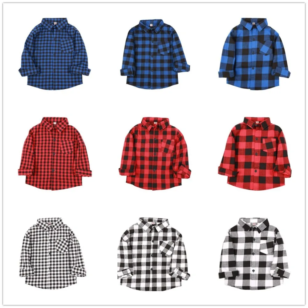 Fashion Baby Boys Shirts Cotton Children Plaid Tee Shirt Checked Boys Blouse Kid Blouses Overshirt Girls Clothes Tops 2-9 Years