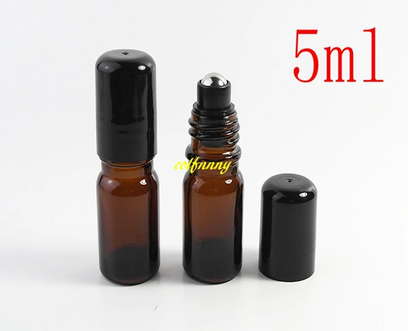 

1000pcs/lot 5ML THICK AMBER Glass Roll on Bottle With Stainless Steel & Glass Roller Small Essential Oil Roller-on Sample Bottle