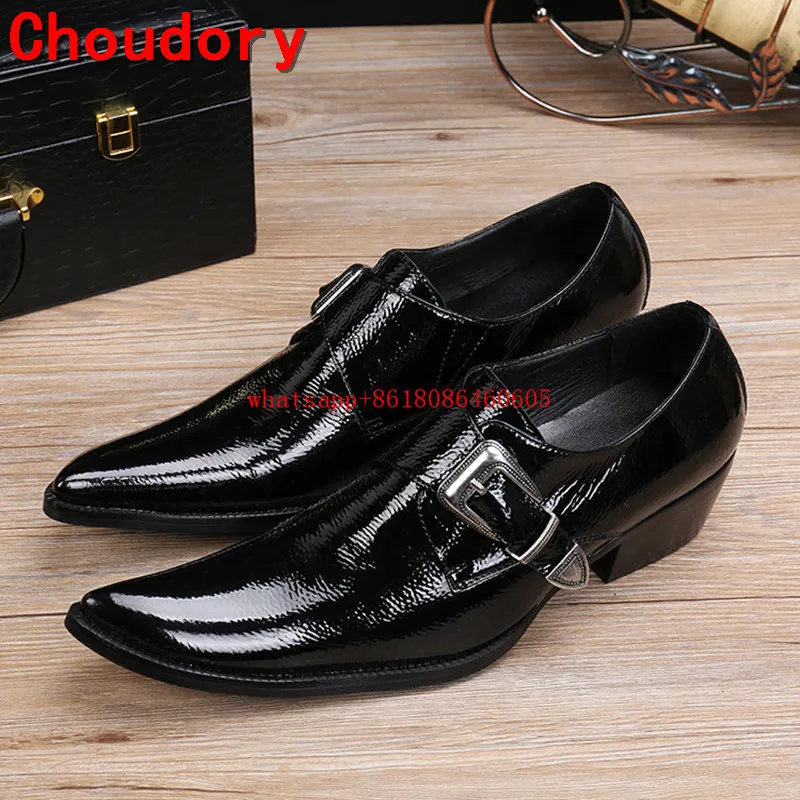 

Choudory british style classic mens patent leather black shoes buckle strap dress shoes high heels prom shoes-factory-direct