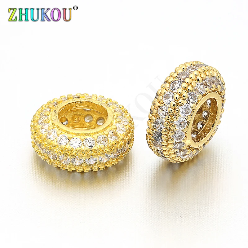 2Pcs,Handmade Brass Cubic Zirconia Spacer Beads DIY Women Necklace Pendant Jewelry Accessory Findings, Hole: 1.5mm, Model: VZ18