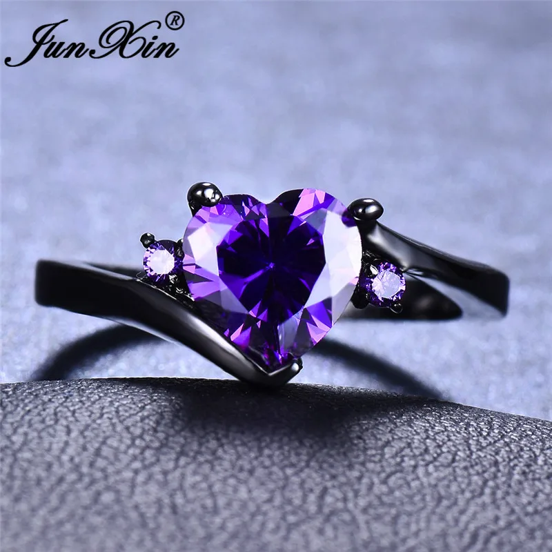 Rainbow Zircon Heart Rings For Women Retro Gold/Black Gold Filled Purple Blue White Crystal Stone Ring Female Wedding CZ Jewelry