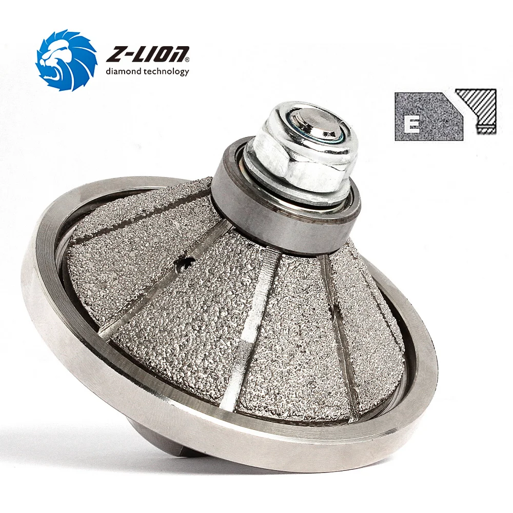 Z-LION E Type Bevel Shape 65*20mm Diamond vacuum Brazed Profile Wheel Hand Shaping Wheel For Granite Marble Stone Edge Grinding