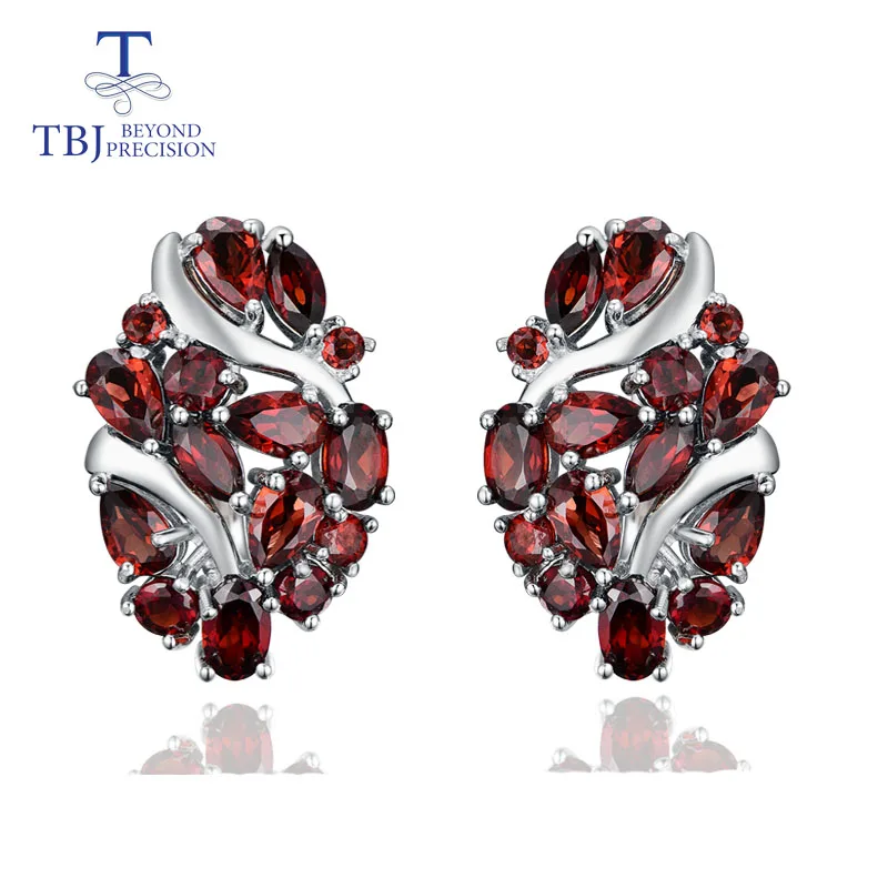 

TBJ,Natural Mozambique garnet clasp earring 925 sterling silver fine jewelry for women wife luxury design anniversary party gift