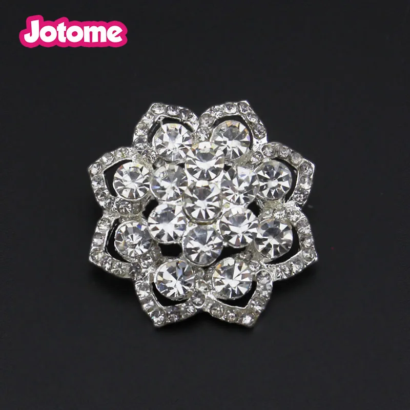 

28mm Bulk for Hair Flower DIY Craft Decor Clear Glass Round Metal Flower Rhinestone Crystal Shank Hole Buttons