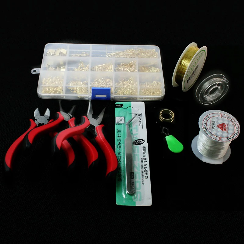 1 SET JEWELRY MAKING KIT, BEADS CAP/FINDINGS/PLIERS/Pins/Jump Rings/Wire/Thread/Earring/Clasp Fit Jewelry Accessories for DIY