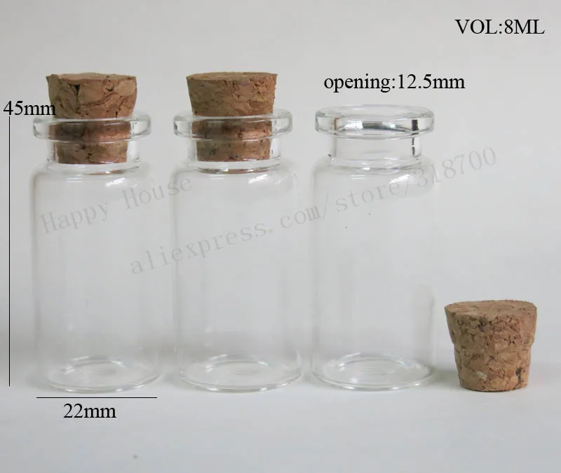

1000 шт./лот 8 мл Маленькая прозрачная стеклянная бутылка с деревянной пробкой, 8cc прозрачная пустая пробка стеклянные флаконы, банки для образцов