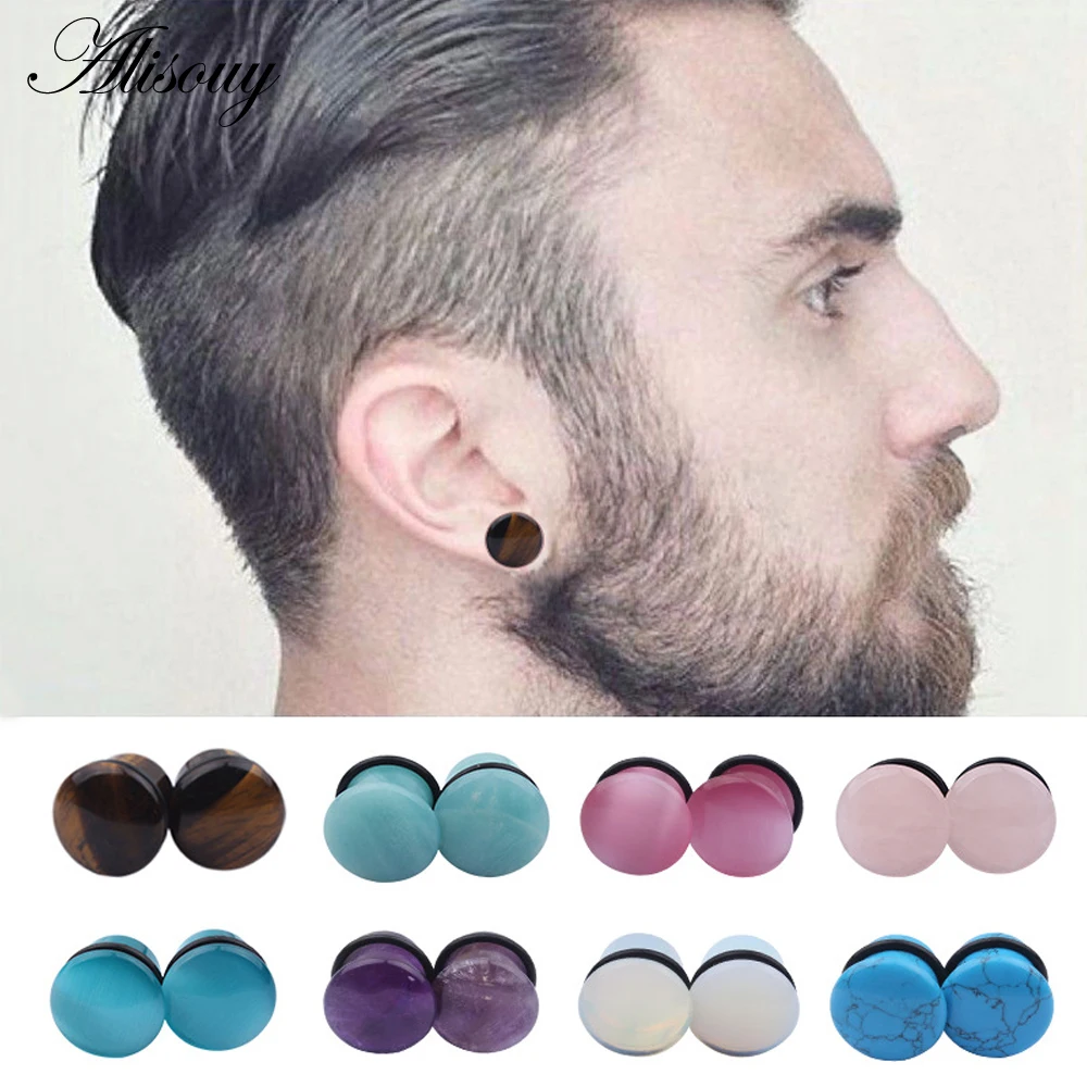 2Pcs/lot Natural Stone Ear Plug and Tunnels Single Flared White Opal Stone Earring Piercings Ear Gauges Expander Body Jewelry