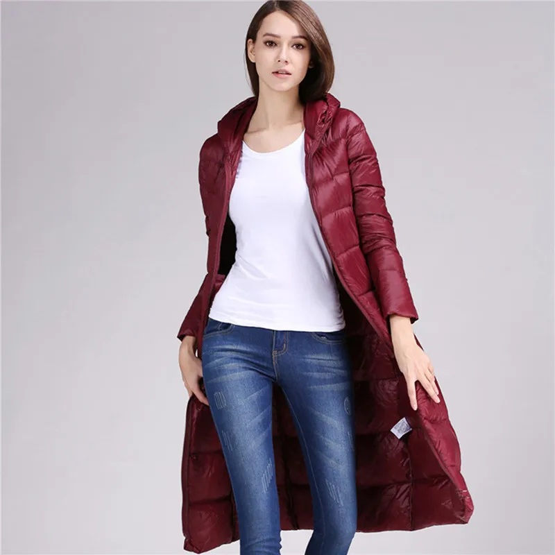 Sanishroly 2022 Winter Women Long Hooded White Duck Down Puffer Jacket Female Ultra Light Down Coat Parkas Outerwear Tops 4XL