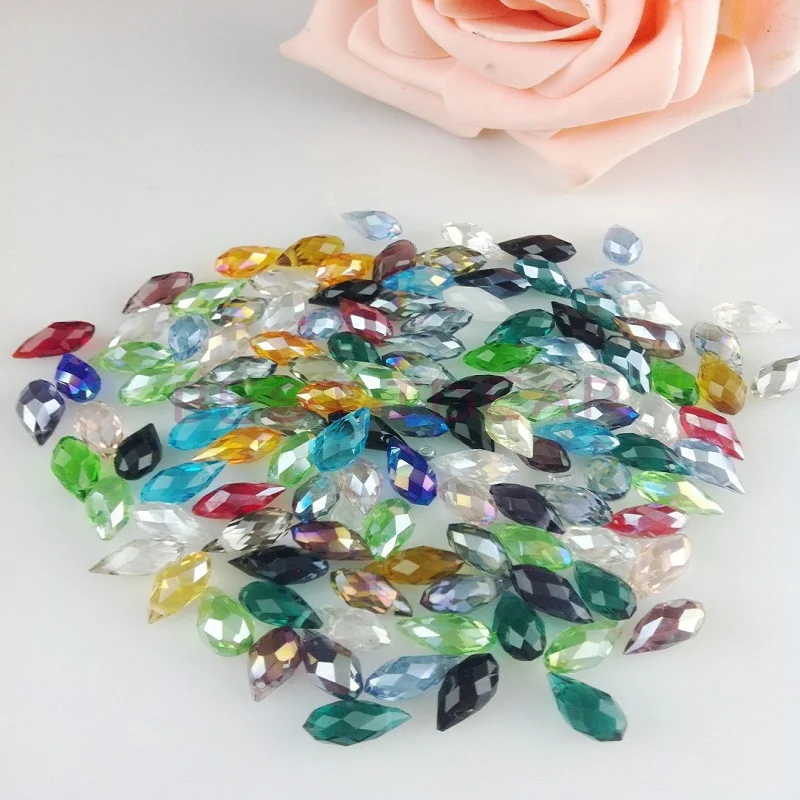 50pcs Clear Oval Faceted Crystal Beads 6x12mm Briolette Teardrop Beads Transparent Water Drop Glass Beads DIY Jewelry Making Acc