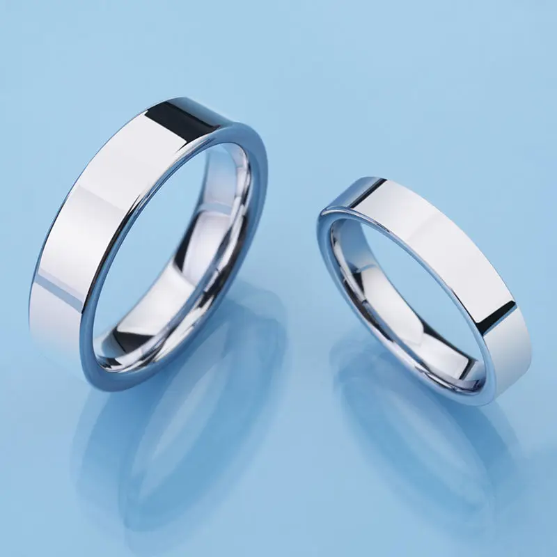 High Polished Silver Color Tungsten Wedding Rings for Couples 4mm and 6mm Width Flat Top Comfort Fit Band Size 4-13
