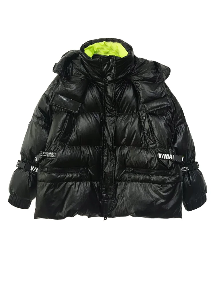 2024 winter jacket women down jackets women\'s short white duck down metallic street feel, oversize outerwear hooded parka brand