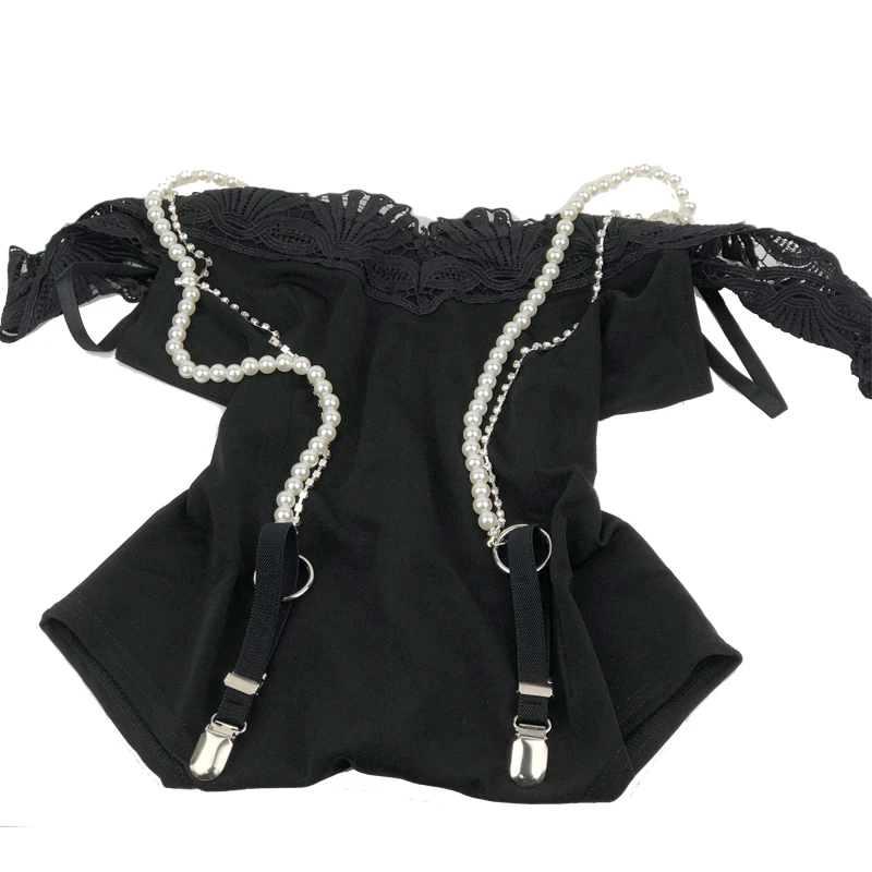 Yienws Female Pants Suspenders 3 Clip Button Trousers Braces for Women Fashion Pearl Beading Diamond Suspenders YiA069