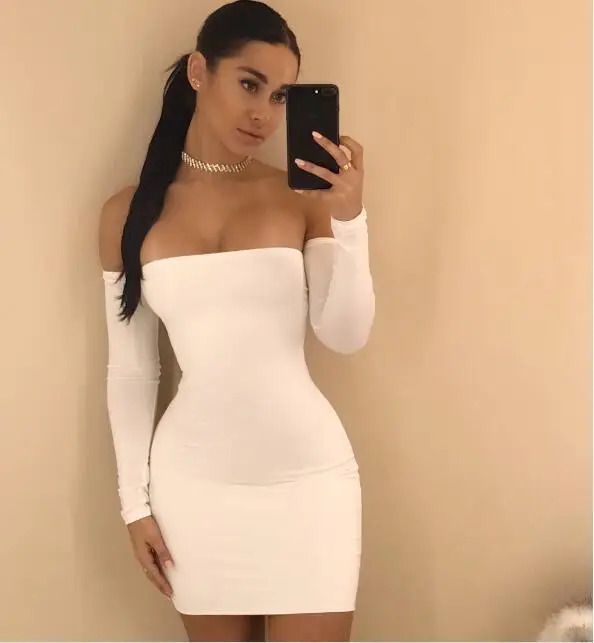 Sexy Strapless Bandage Dress Long Sleeve Off Shoulder Lace Up Mini Dress Bodycon Backless Summer Night Club Party Dresses