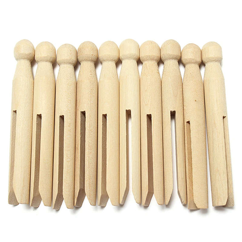 10pcs/Set Wood Crafts 10CM Long Sewing Natural Wooden Clothes Pins Peg Doll Pins Clips Old Fashioned Pegs Doll Making Decor