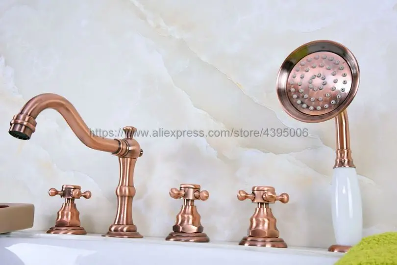 Bathtub Faucet Deck Mounted 5 Hole 3 Handle Bathroom Bath Roman Tub Brass Basin Sink Mixer Faucet With Handshower Btf223