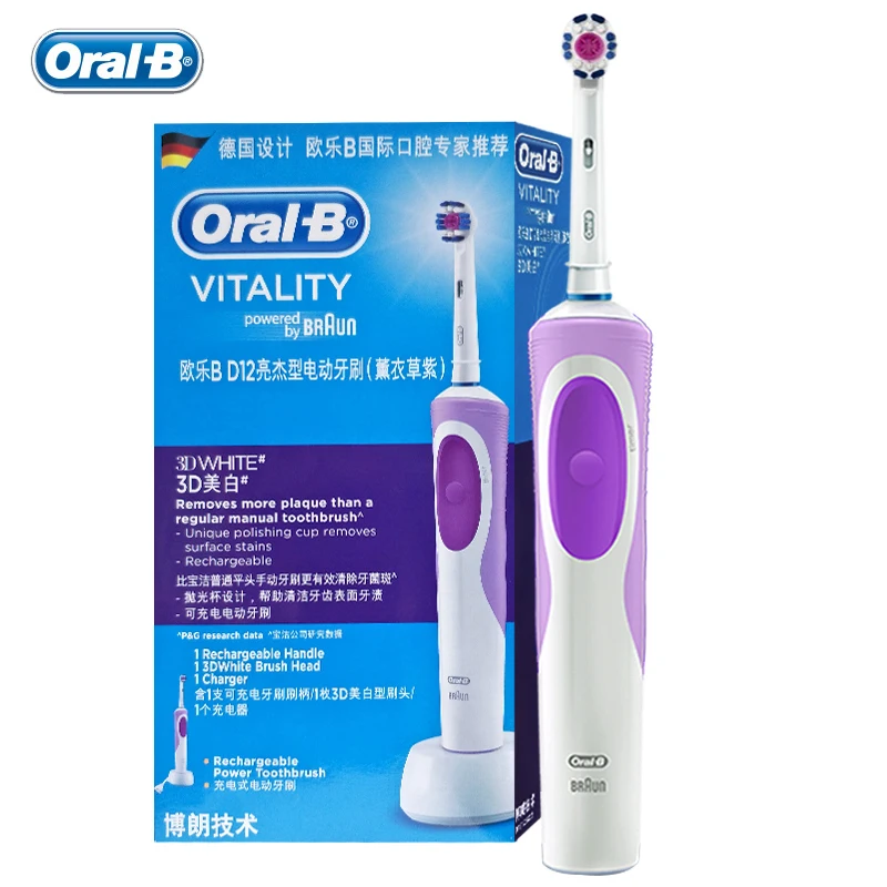 

Oral B Vitality электрическая зубная щетка 3D Белый с EB18 головкой щетки водонепроницаемый Индуктивный заряд глубокое очищение отбеливание зубов