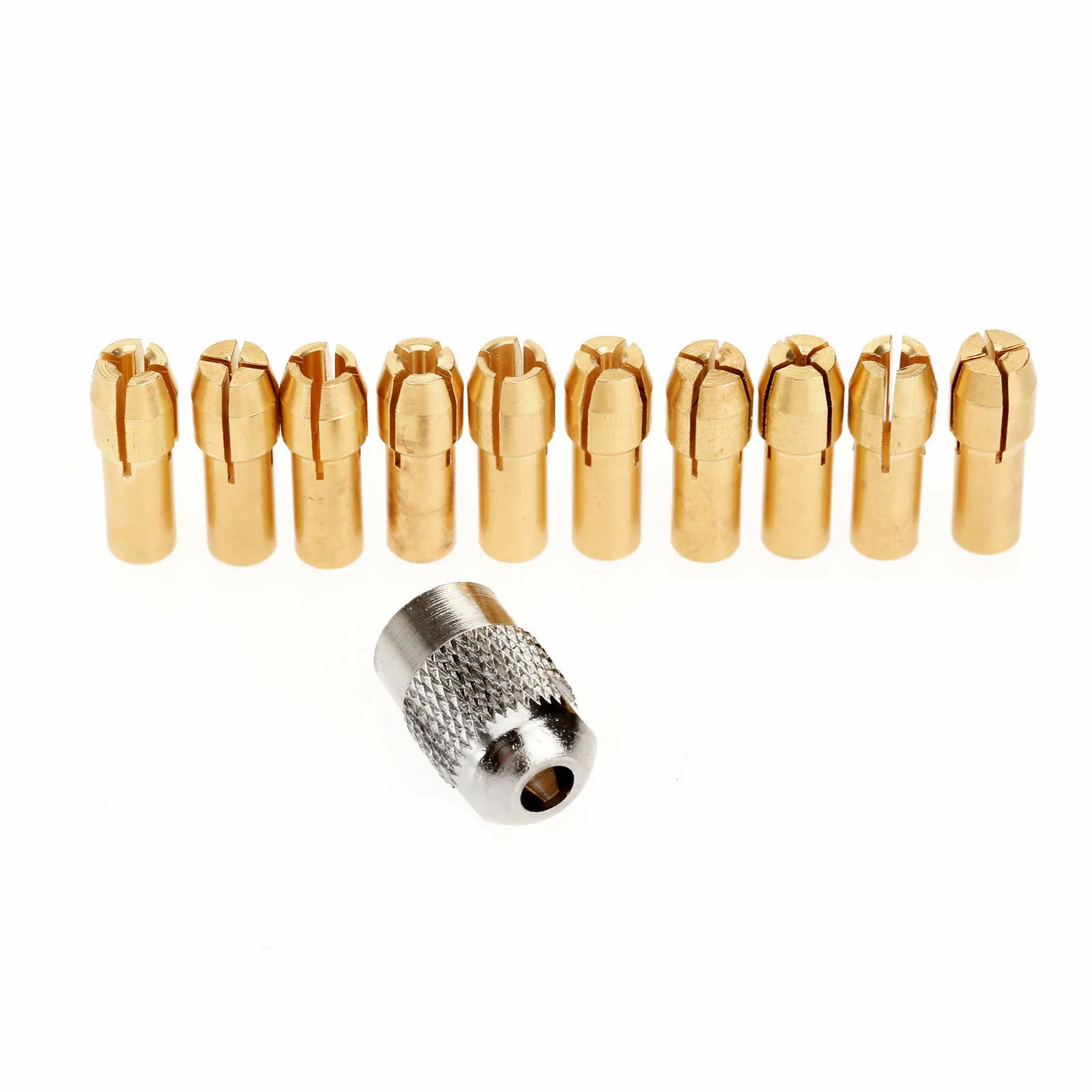 10Pcs 0.5mm-3.2mm Brass Collet Mini Drill Chucks 4.8mm Shank for Dremel Rotary Tools+Mill Shaft Screw Cap Power Tool Accessories