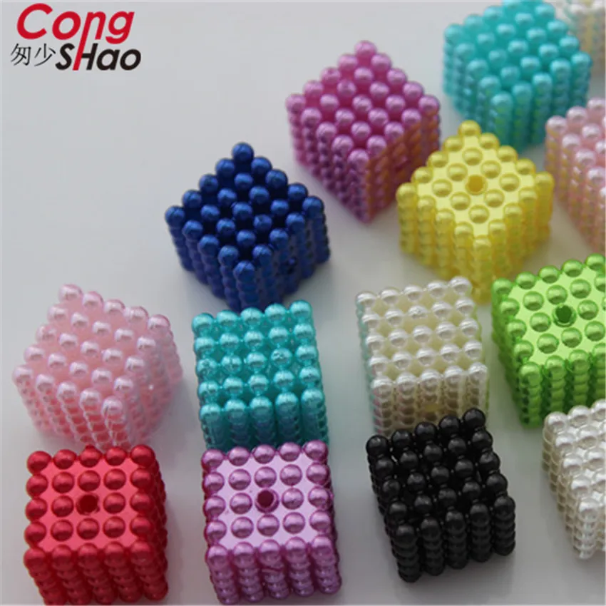 Cong Shao 50 Uds. Cuentas cuadradas de perlas Abs de 14mm para fabricación de joyas perlas de imitación montadas tipo extraíble para accesorios CS405