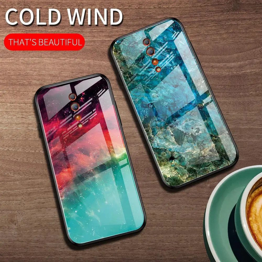 For OPPO Reno 10X ZOOM Case Luxury Marble Grain Gradient Hard Tempered Glass Back Cover Case for oppo reno z phone shell