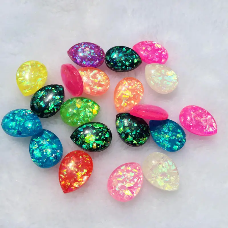 15PCS 13*18mm FlatBack Shell opal stones and crystal Resin Rhinestone DIY Gems For Costume Button Crafts S28A