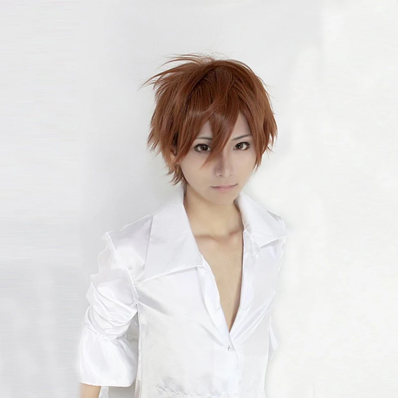 

Katekyo Hitman Reborn Sawada Tsunayoshi Короткий коричневый парик для косплея + шапочка для парика