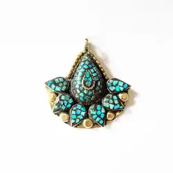 TBP356 Nepal Vintage Hand Jewelry Brass Inlay Turquoise Color Stone Tibetan Fashion Jewel