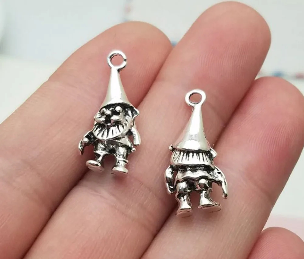 25pcs/lot--22x11mm Antique Silver Plated 3D Dwarfs Charms Christmas Pendants For DIY Supplies Jewelry Making Finding Accessories