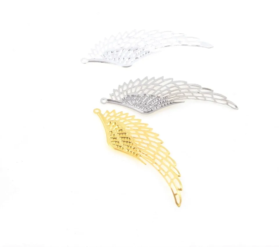 10Pcs Gold/White K/Silver Filigree Wing Wraps Connectors Metal Crafts Decoration DIY Findings Connectors 24*70mm