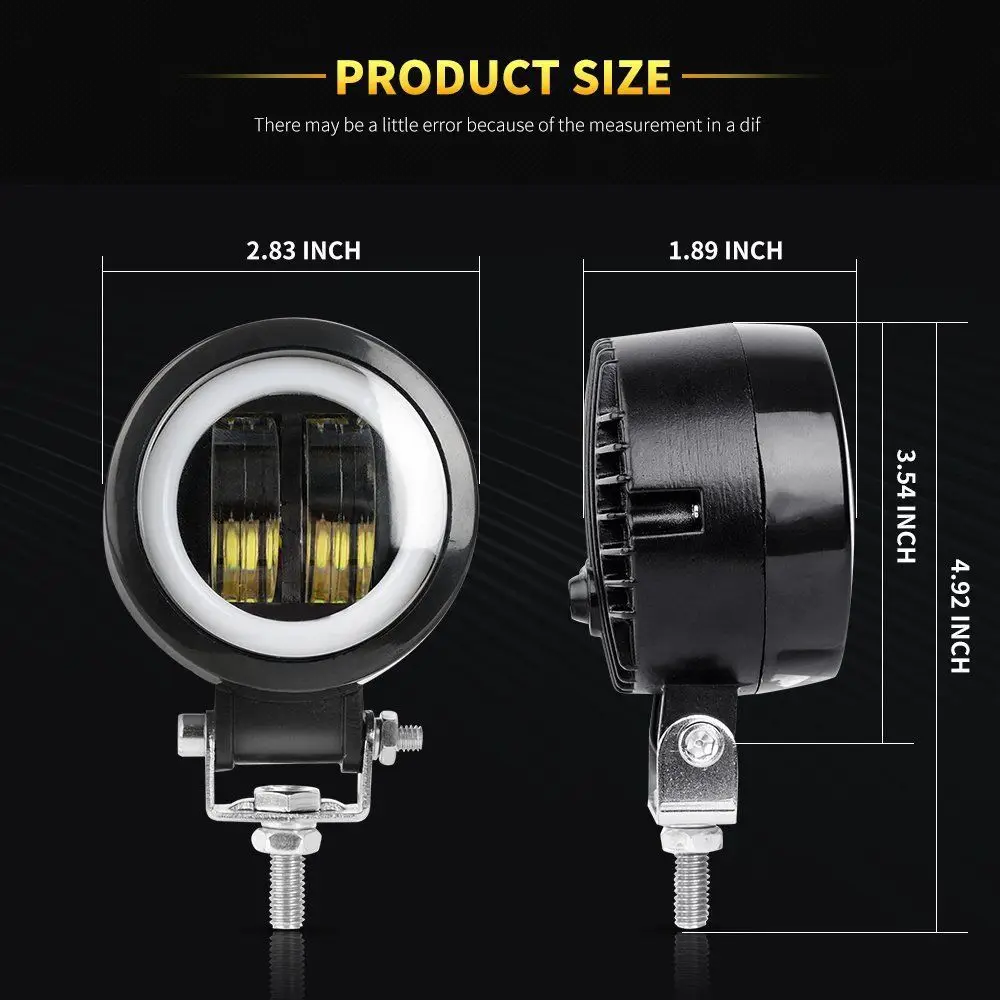 2PCS/1PC 12V-80V Waterproof Round  Angel Eyes LED light Portable Spotlights Motorcycle Offroad Truck Driving Car Boat Work Light