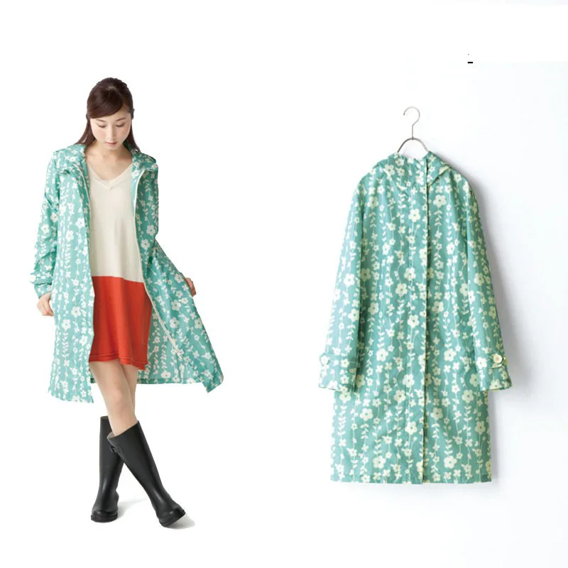 Fashion Women Lightweight Rain Coat Flower Printing Poncho Ladies Waterproof Long Raincoat Adults Outdoor Rainwear