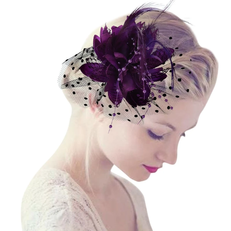 2018 Fashion 1 Pc Women Bridal Mesh Bow Feather Beads Wedding Fascinator Dot Veil Hair Clip Brooch Hot New Design 10 Colors