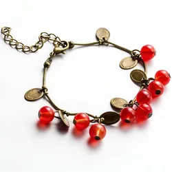 Vintage Sweet Cute Red Cherry Charm Bracelets for Women Small Coin Bead Beautiful Bracelet Girl Gift Mujer Pulseras Hot Sale