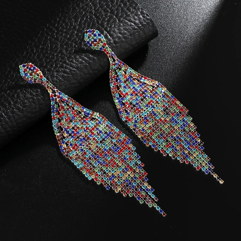 YFJEWE Crystal Diamante Rhinestone Long Tassel Earrings Drop Dangle Big Earrings Women Ladies Wedding Bridal Earrings E648