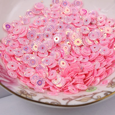 3000Pcs 6mm Round Wheel Flower Gold Plating Loose Sequins Sewing PVC  DIY Paillette Pink Confetti Spangles