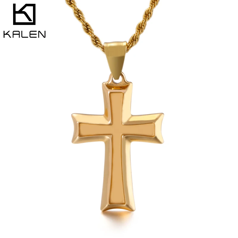 

KALEN Trendy Pendant Necklaces For Men Metal Cross Stainless Steel Link Chain Accessories Irregularly Male Choker Shiny Jewelry