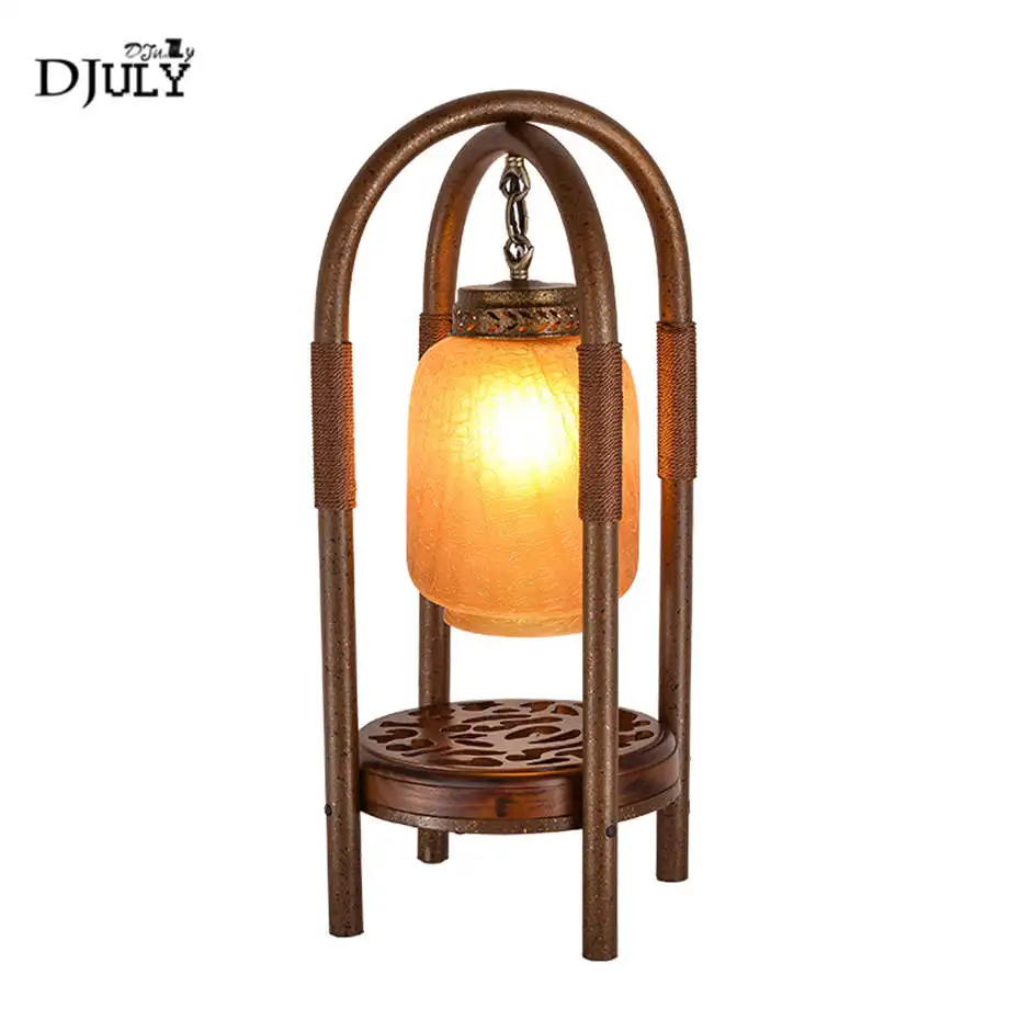 Chinese style retro Cracked glass Iron frame table lamp for bedroom living room study classical art deco desk lamps luminaire