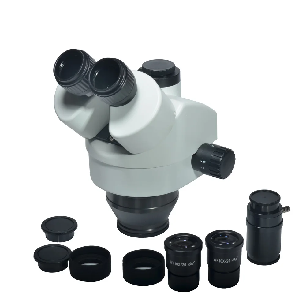 Simul-focal 7X-45X Trinocular Zoom Stereo Microscope Head Simul-focal Industrial Microscope WF10X 20mm Eyepiece Lens