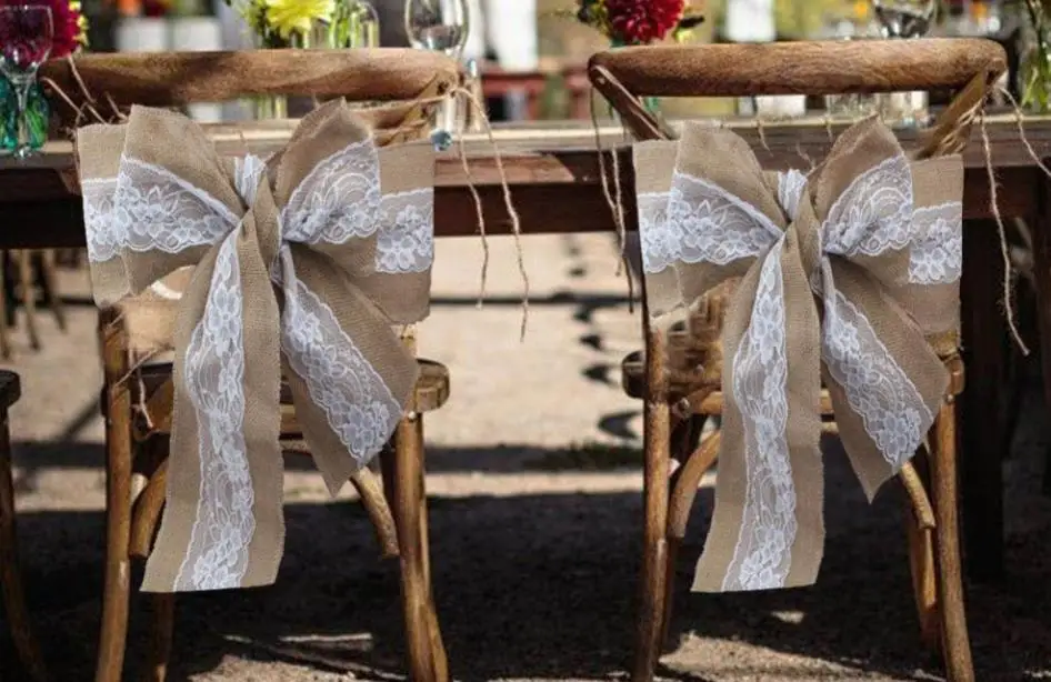 50pcs 15*240cm Naturally Elegant Burlap Lace Chair Sashes Jute Chair Tie Bow For Rustic Wedding Party Event Decoration lin4129