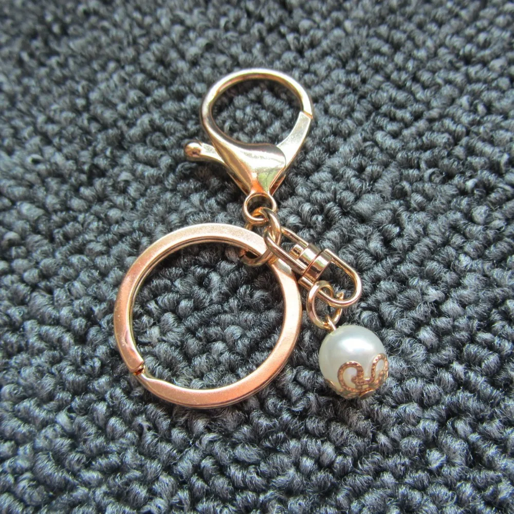 

Alloy Lobster Clasp Keychain Women Pearl Charms Key Chain Ring On Bag Car Trinket DIY Jewelry Making Accessories Gift