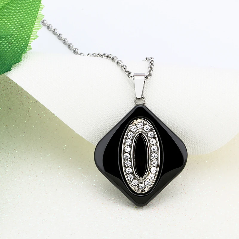 Hot Sale Silver Color Ceramic Pendant Necklaces for Women Stainless Steel AAA Crystal  Charm Vintage Jewelry Brand Accessories