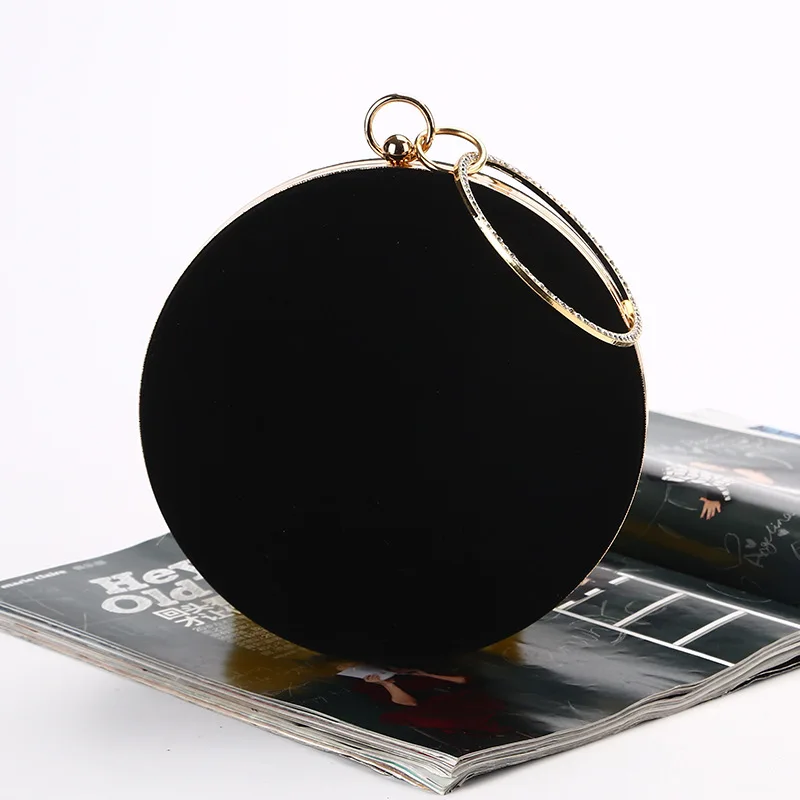 CICICUFF 2023 New Handmade Round Circular Shape Evening Clutch Bag Women Soft Velvet Chain Shoulder Messenger Bags Classic Black