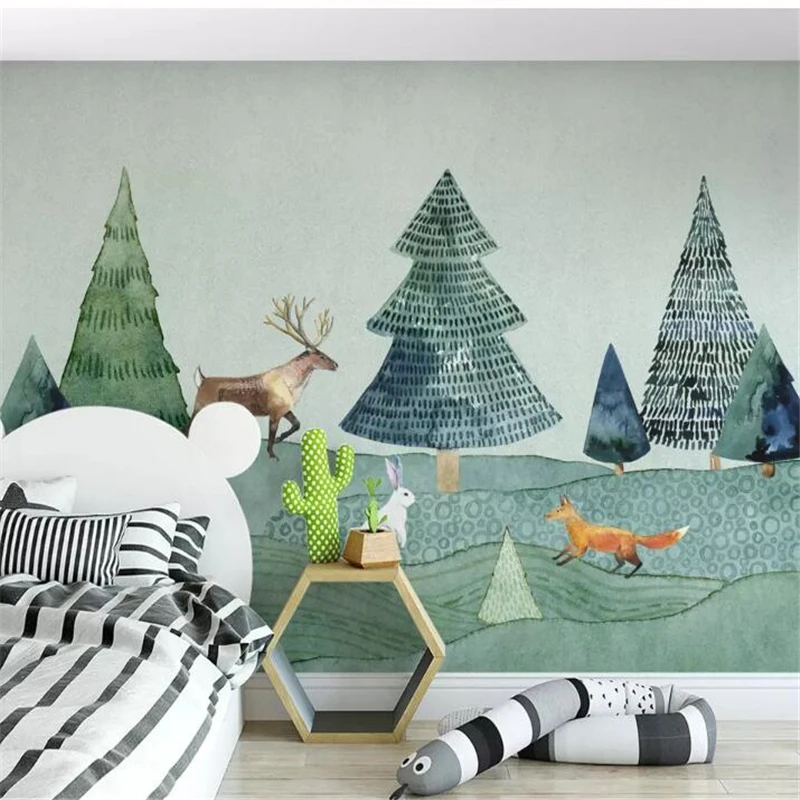 wellyu  Custom wallpaper Nordic minimalist hand-drawn elk forest animal children room background wall paper papel de parede