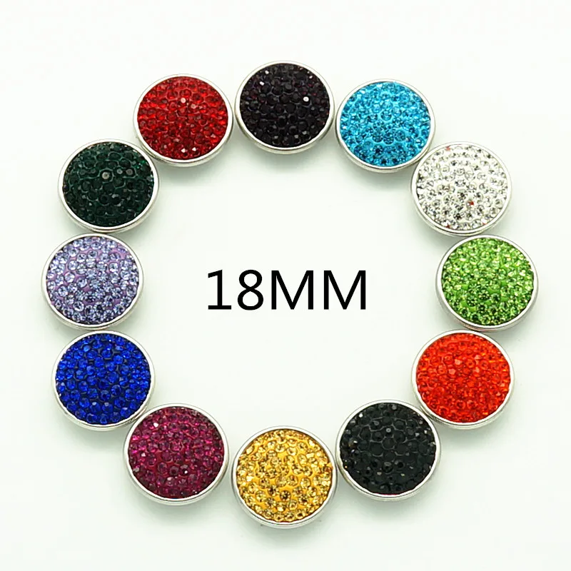 New 12pcs/lot 18MM Manual Rhinestone&Clay Mixed Birthstone snap Button Charm Styles snap bracelets wholesale KB0306