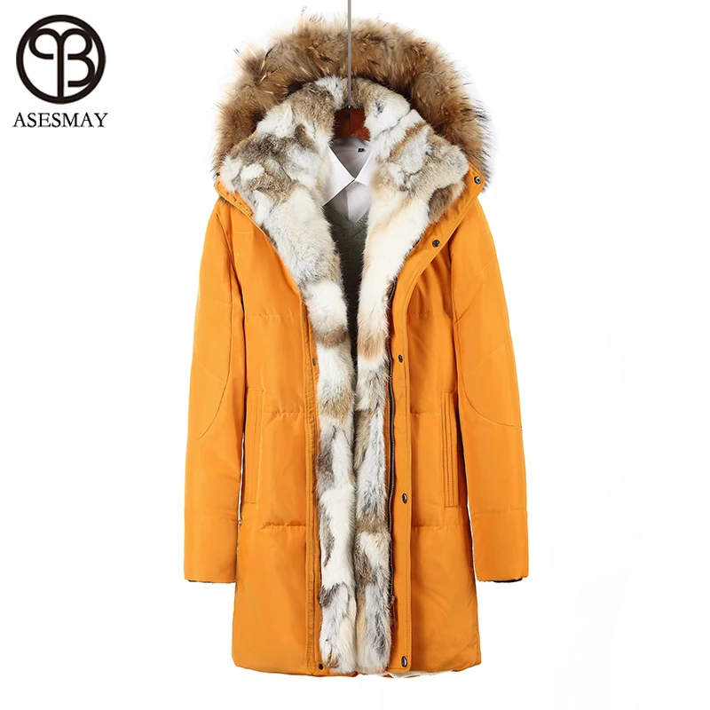 Asesmay-Chaqueta de plumón de pato para hombre y mujer, abrigo grueso y cálido de talla grande, Parka de plumón de pato blanco, piel Natural de S-5XL extraíble