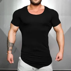 Marchio di Abbigliamento Palestre Stretto t-shirt Mens t-shirt di Fitness Cotone Soild t degli uomini della camicia Bodybuilding Slim fit Estate top maglietta Bianca